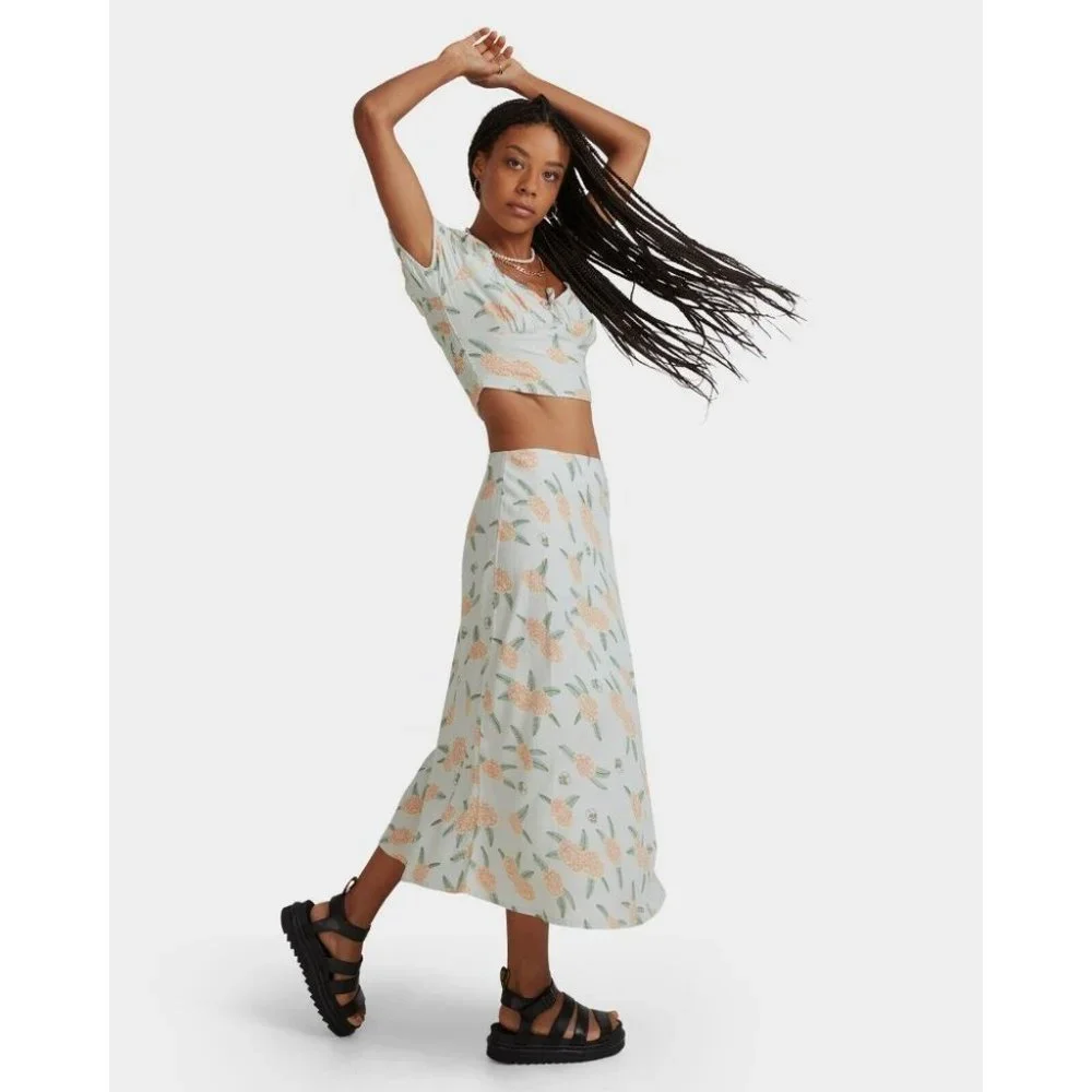 RVCA Luke Pelletier Collab BNWT Floral Annika Midi Skirt Women's Size Small - Picture 3 of 11